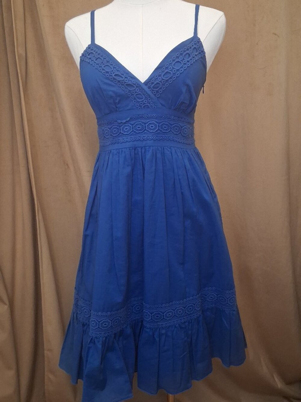NWT Kensie Pretty Cobalt Blue Cotton Crochet Trim Sundress XS